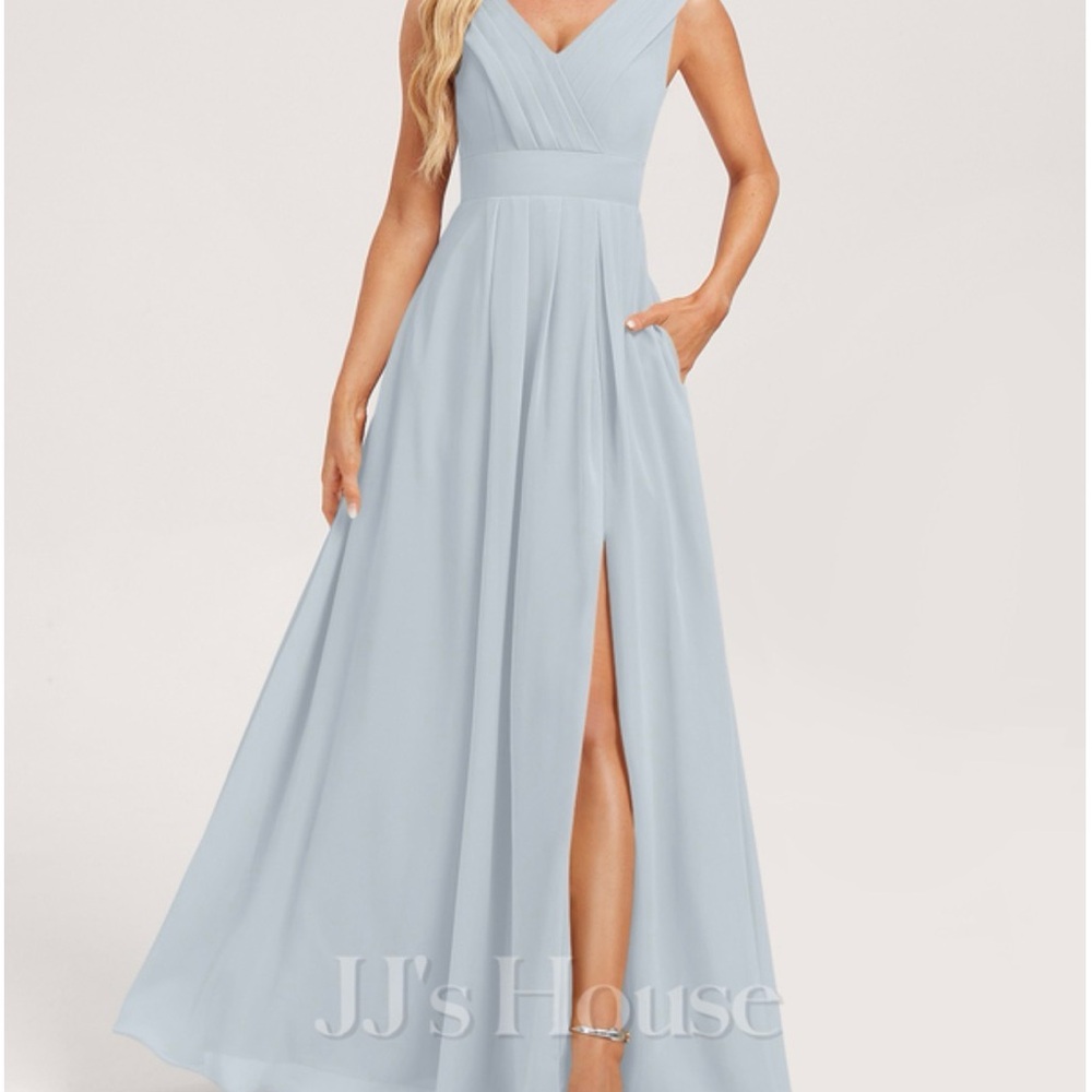 A-line V-Neck Floor-Length Chiffon Bridesmaid Dress #310464